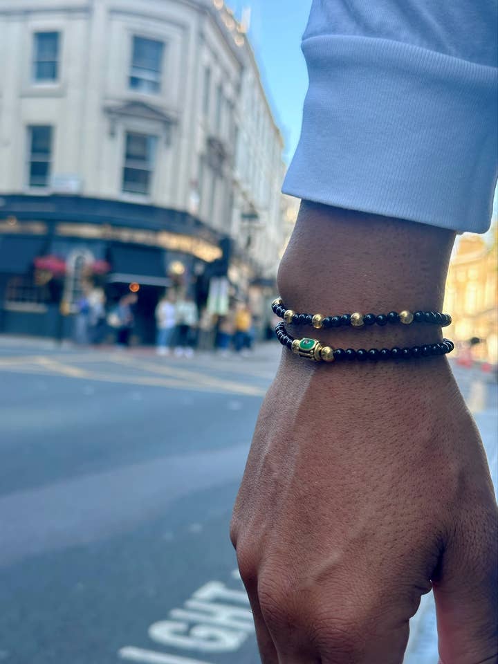 Bracciale di perline da uomo, Bracciali con perline in onice nero, reggiseno da uomo per la vendita all'ingrosso da parte di Christina Christi