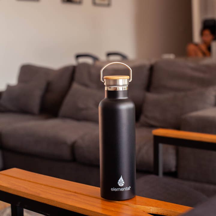 Elemental - Wholesale Water Bottle - Bottle - 25oz Classic Bamboo Black Stainless Steel