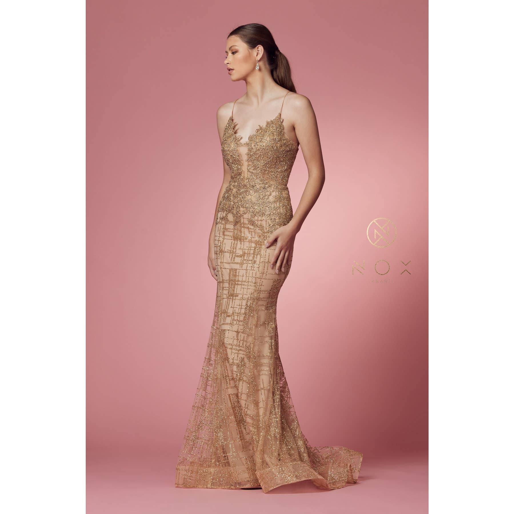 Noxanabel - Wholesale Formele jurk - Dames - Glamoureuze Glinsterende V-Hals Damesjurk R282-15