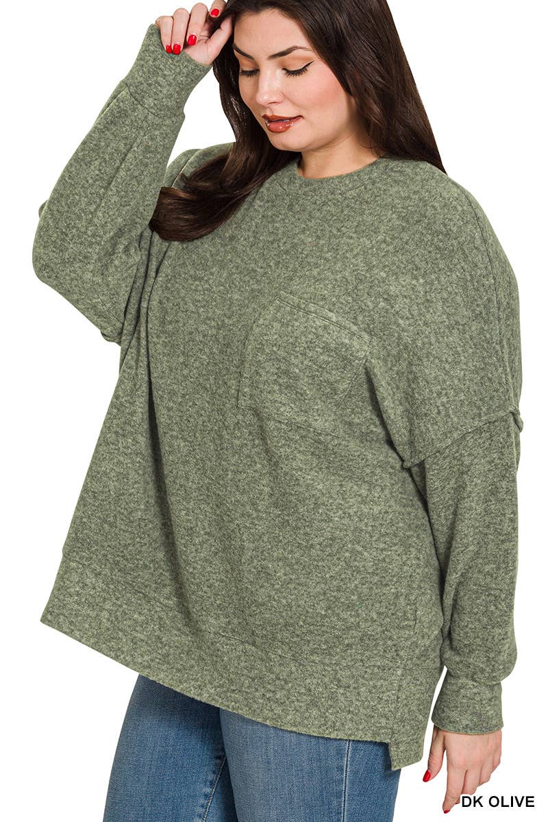 Vanilla Monkey - Wholesale Knit Sweater - Women's - Plus Brushed Melange Drop Shoulder Sweater14