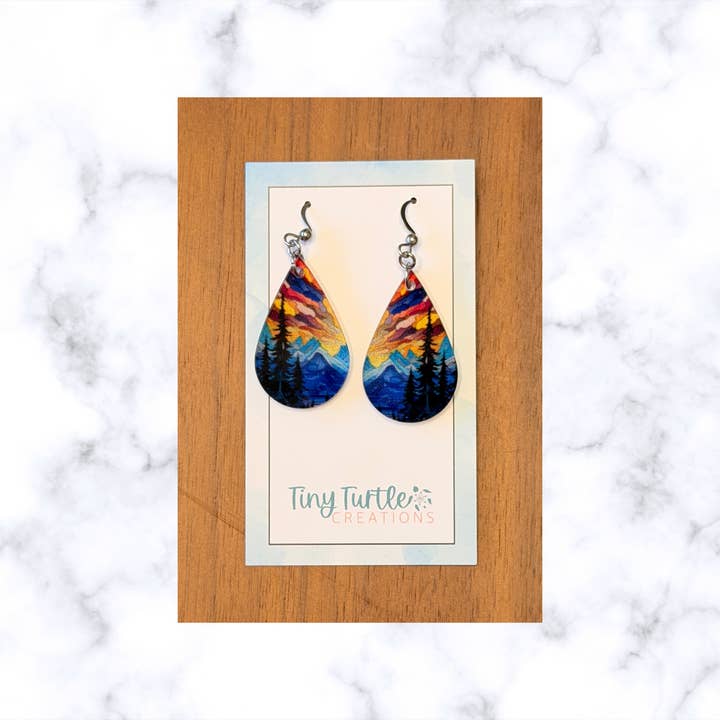 Sunset Ridge Teardrop Acrylic Earrings for wholesale by Tiny Turtle Creations
