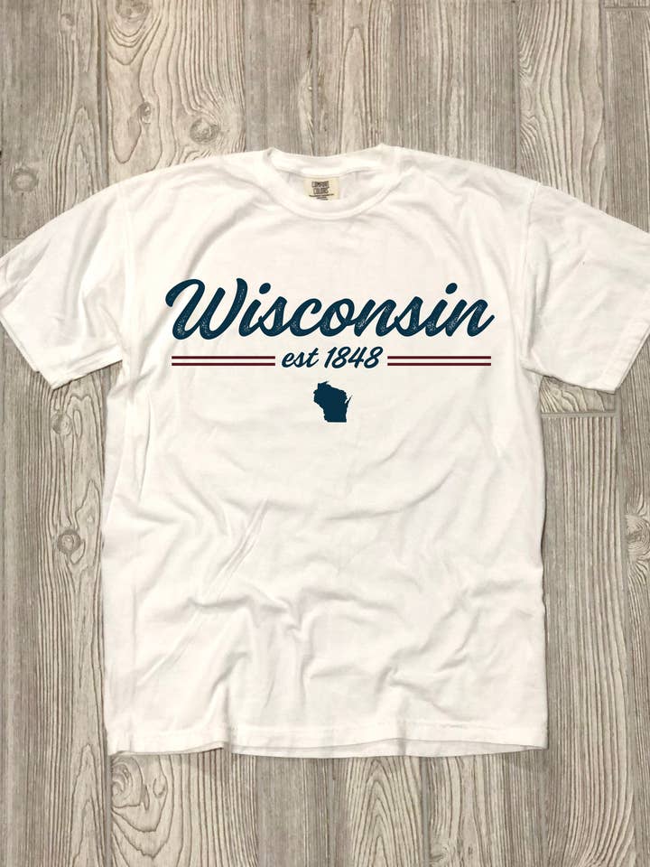 Wisconsin Script Tee for wholesale by The Stately Shirt Co.