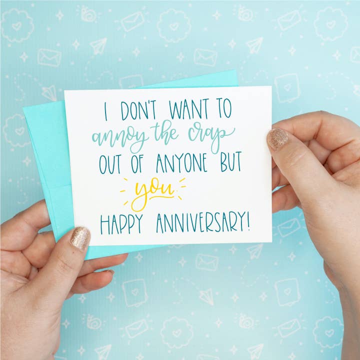 Annoy Crap Anniversary Love Funny Recycled Greeting Card for wholesale by Colette Paperie