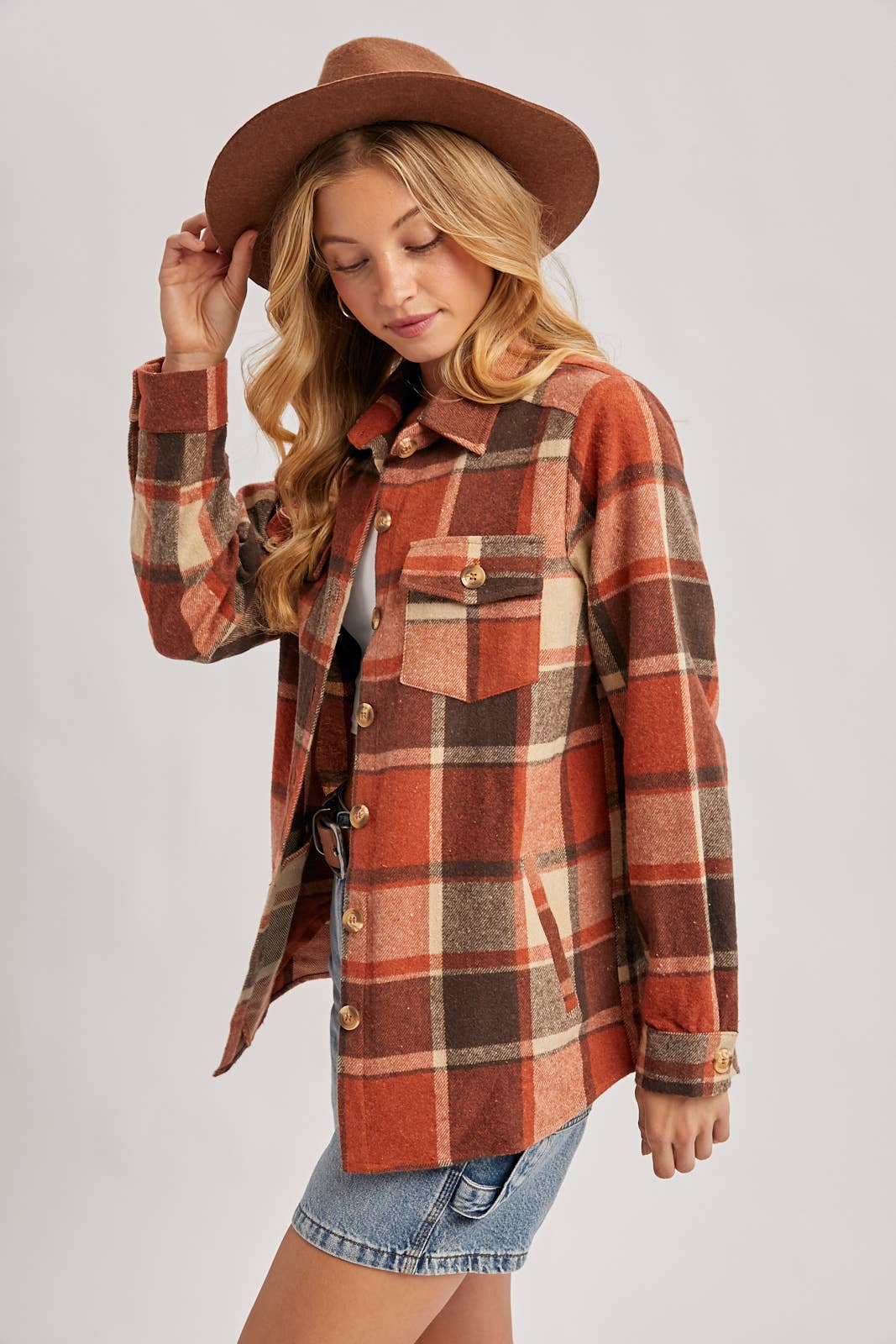 Bluivy - Wholesale Shirt Jacket/Shacket - Women's - FLANNEL PLAID SHACKET WITH POCKETS36