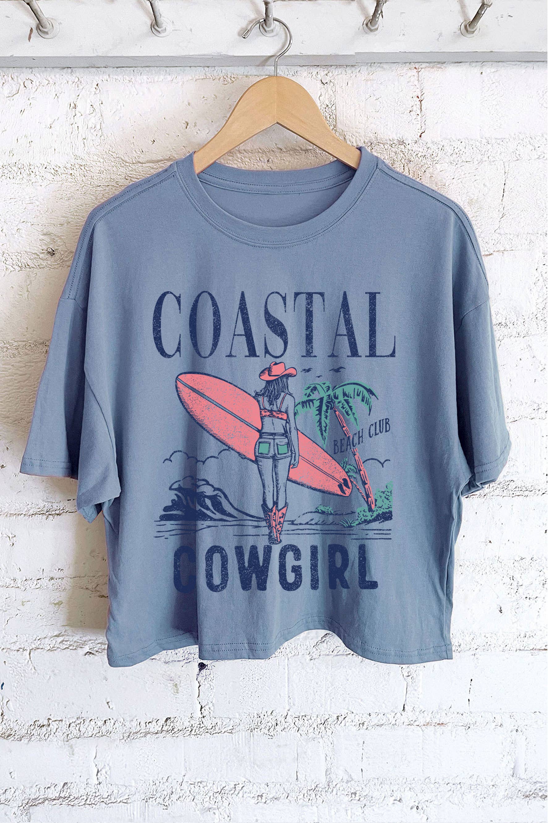 Rustee Clothing – wholesale Screen printed t-shirt – Women′s – COASTAL COWGIRL BEACH CLUB GRAPHIC LONG CROP TOP3