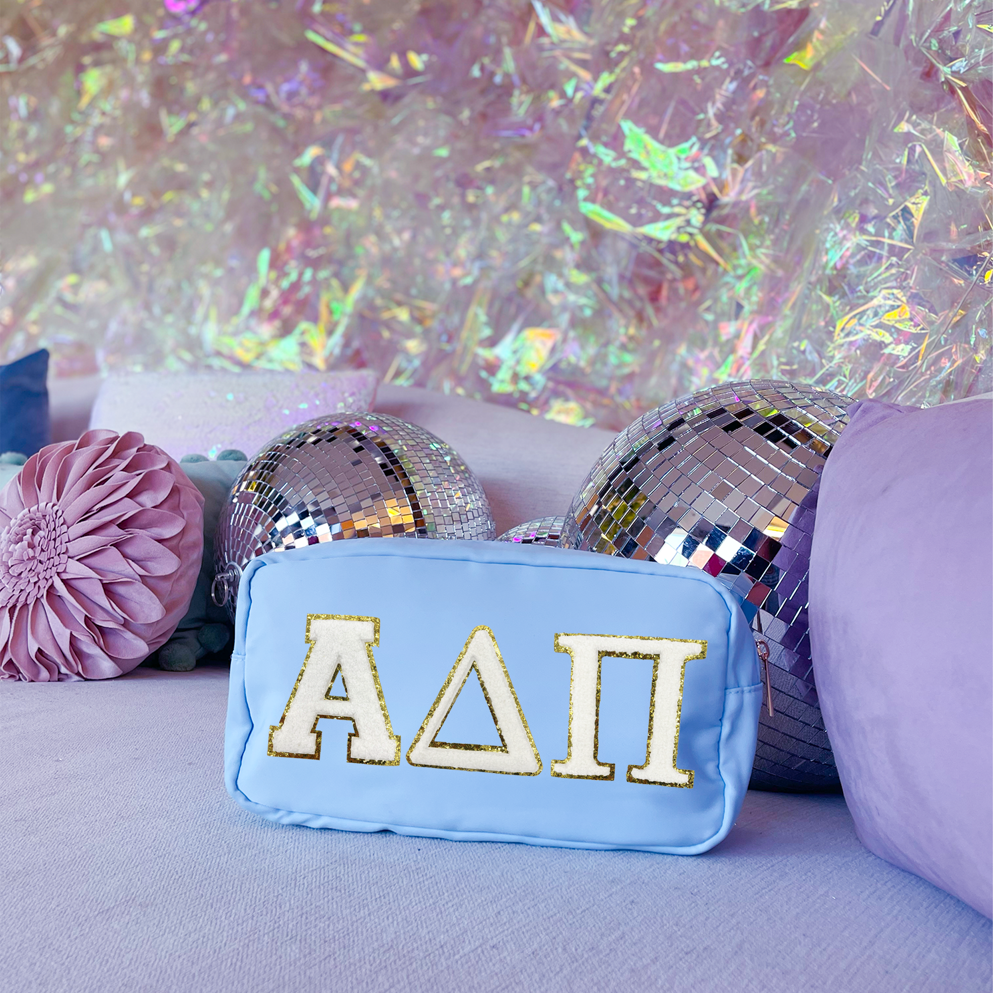 The Crafty Engineer - Wholesale Makeup/Cosmetic Bag - Sorority Nylon Glitter Greek Letter Patch Travel Bag0
