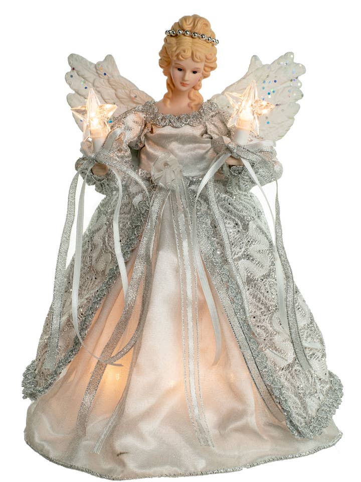 Hvid/Sølv 10-lys Vintage Engel Trætopstjerne for engroshandel hos Starlight Collection