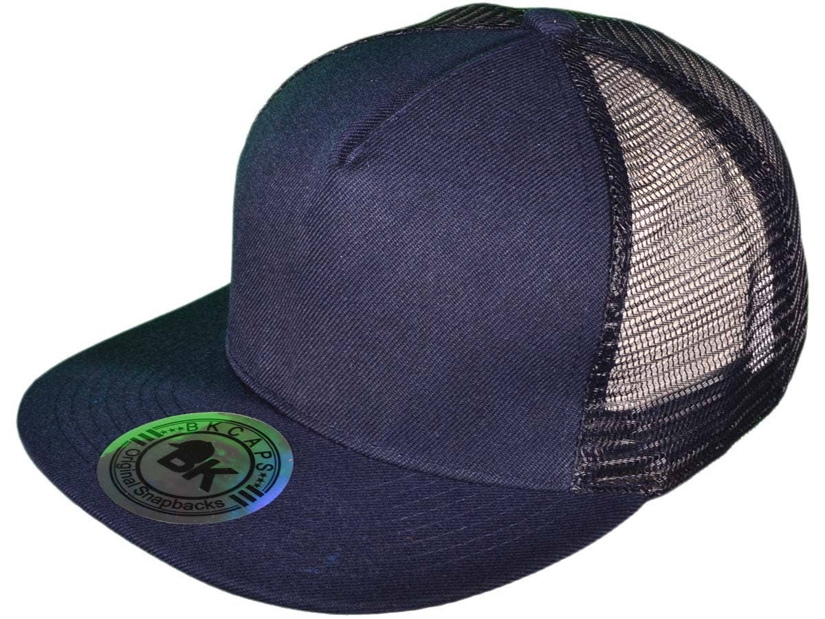 Buck Wholesale - Wholesale Trucker Hat - Unisex - Flat Bill Trucker Hats - 5 Panel SnapBack Mesh 2 Tone BK Cap11