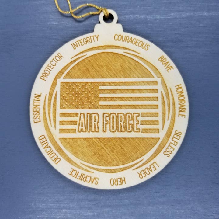 Air Force Christmas Ornament - Character Traits - Handmade Wood Ornament - Gift for Air Force Members - United States Military Ornament for wholesale by Happy Wood Products