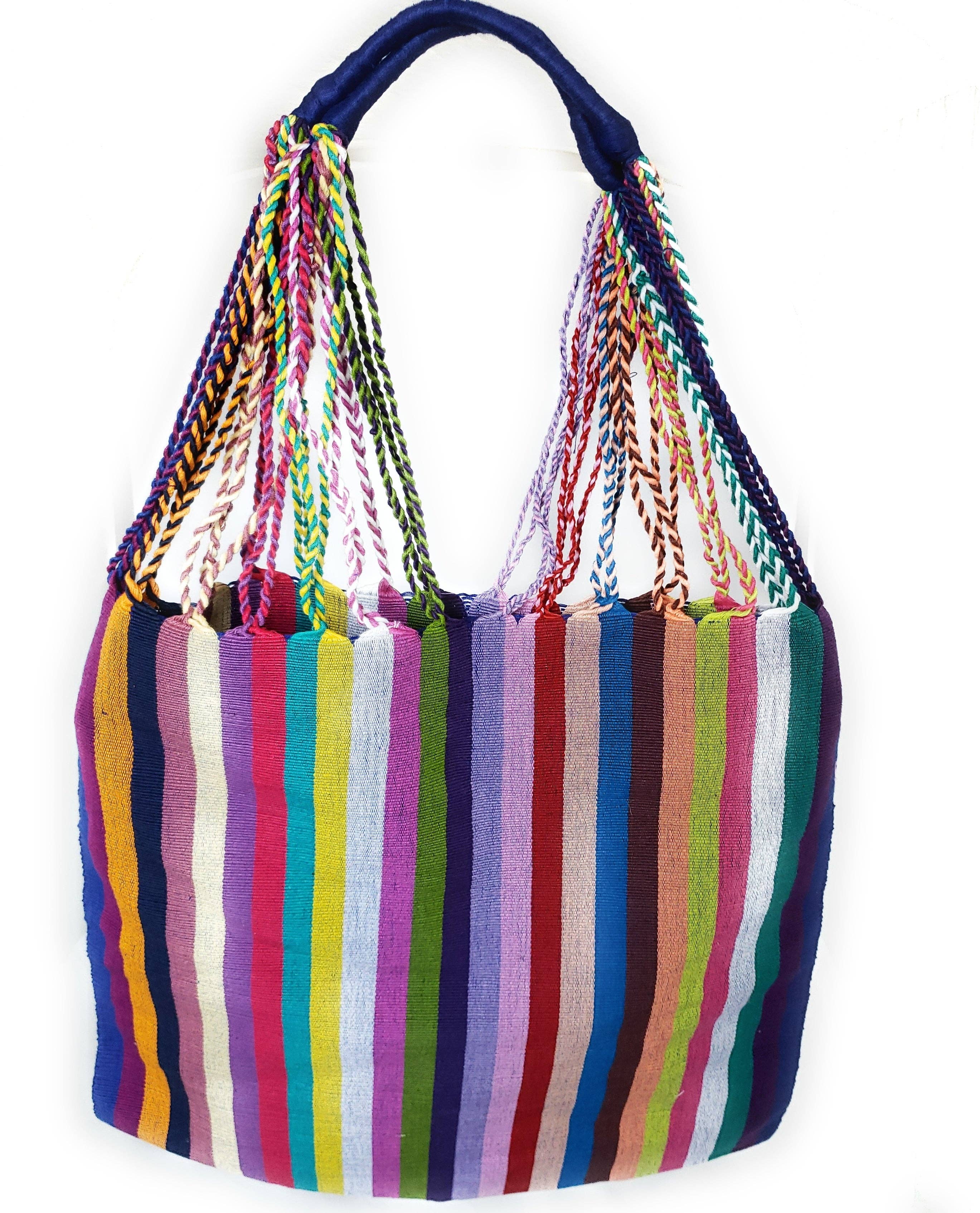 The Little Pueblo - Vente Tote bag – femme - Sac fourre-tout tissé à rayures mexicaines, hamac de Chiapas, fait main pour femme21