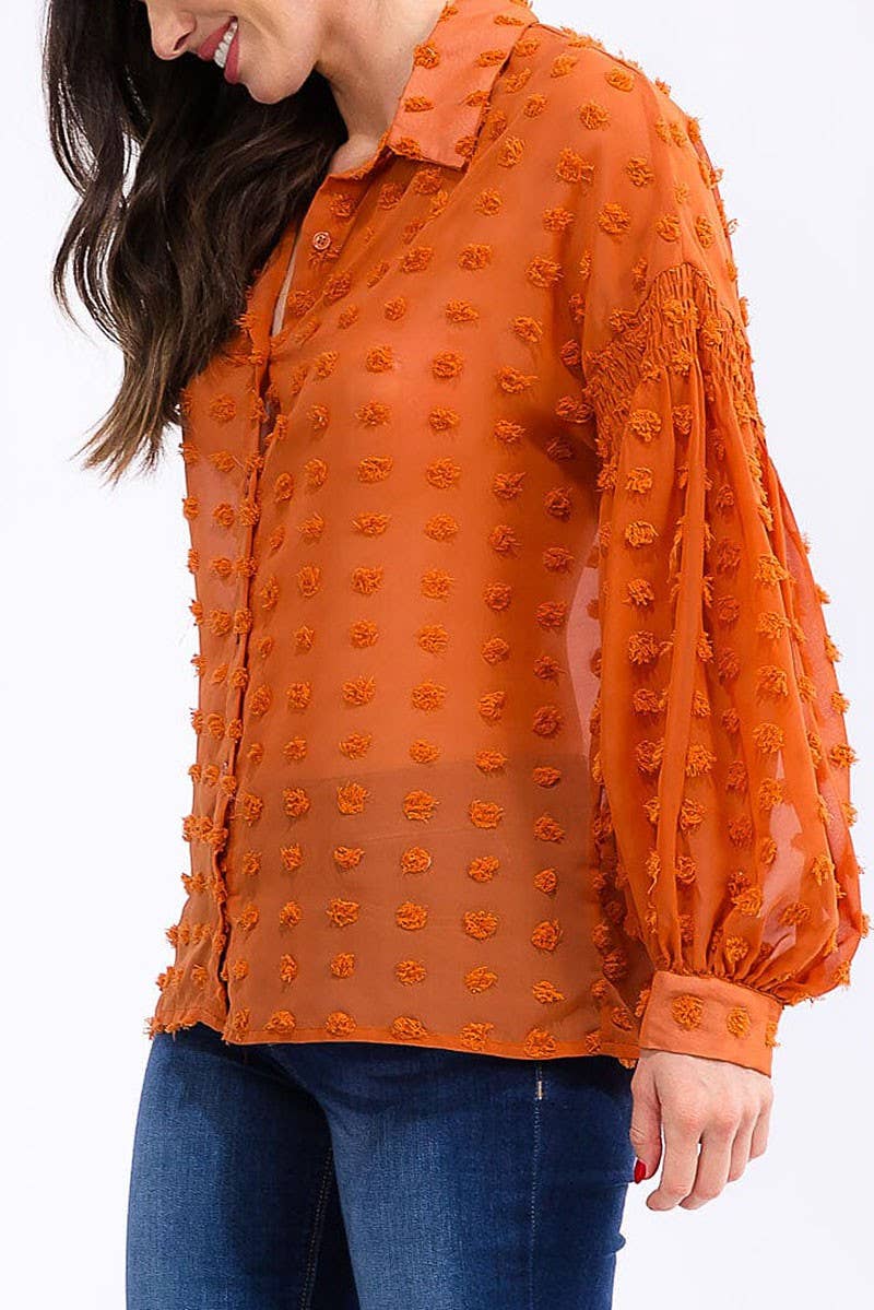 ROUSSEAU - Vente Chemise à col boutonné – femme - CHEMISIER À MANCHES LONGUES AVEC BOUTONS ET DÉTAILS À POIS SUISSES11