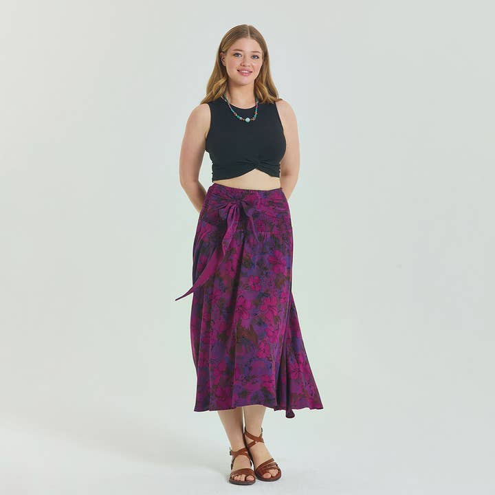 Falda de talla grande con patrón de vino y cintura anudada Gipe para venta al por mayor de Los Banditos