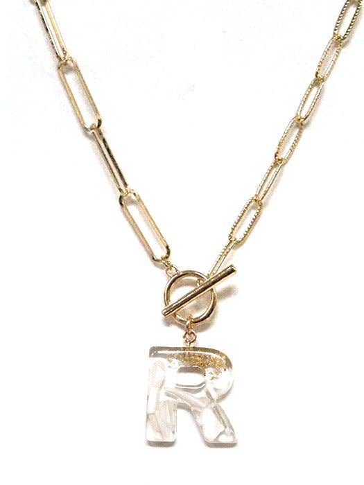 MiMi Wholesale - Wholesale Pendant/Charm Necklace - KN8165 Assorted 16 Piece Gold Acrylic Initial Toggle Chain Necklace Pack14