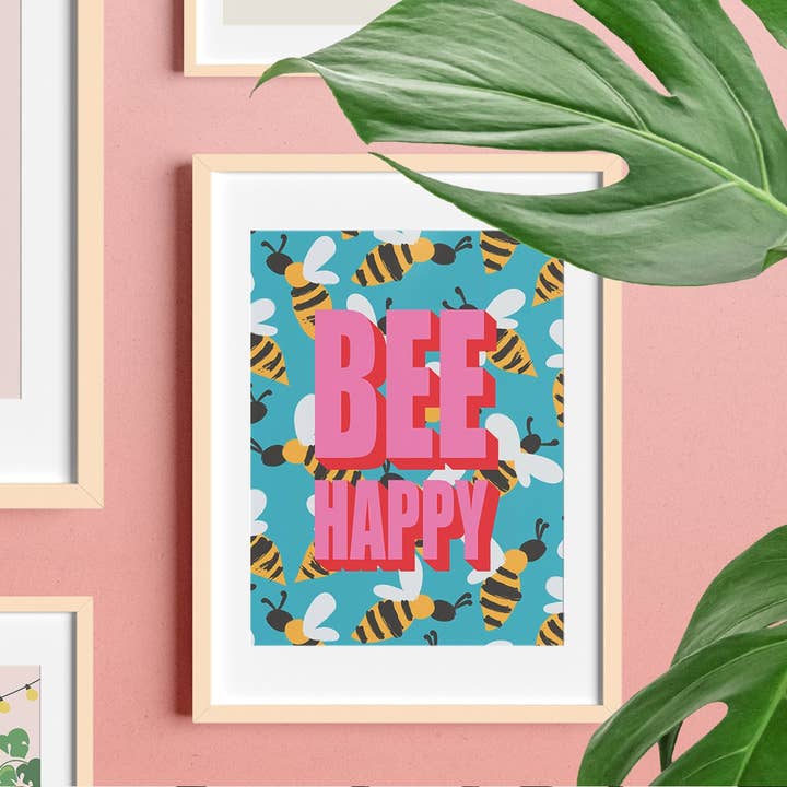BEE HAPPY | WALL ART PRINT for wholesale by Penny And Me