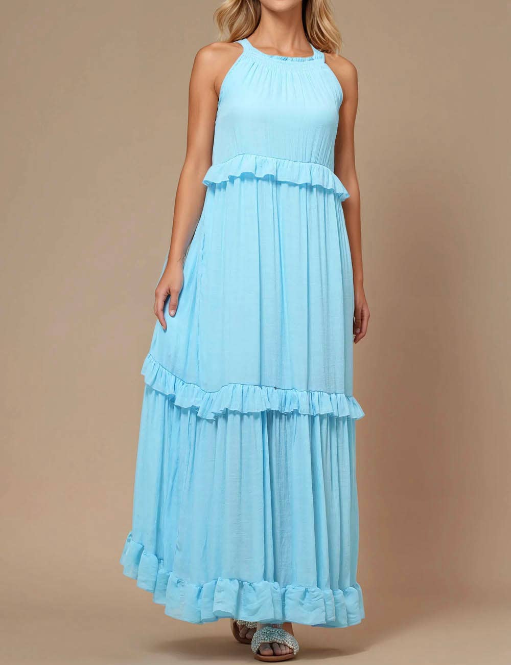 Sweetkama - Vendita all'ingrosso Vestito - Donna - Maxi abito quotidiano da donna con scollo tondo in boemia SKD2311935