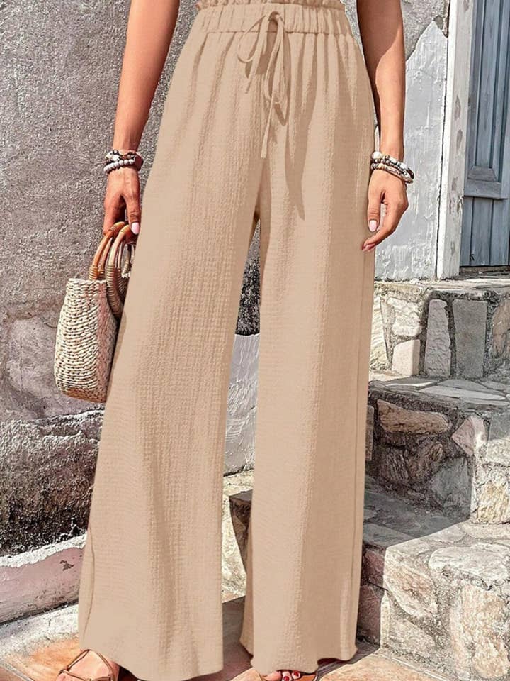 CWBMP0142_SUMMER CASUAL BUBBLE PLAID WIDE-LEG PANTS for wholesale by NINEXIS