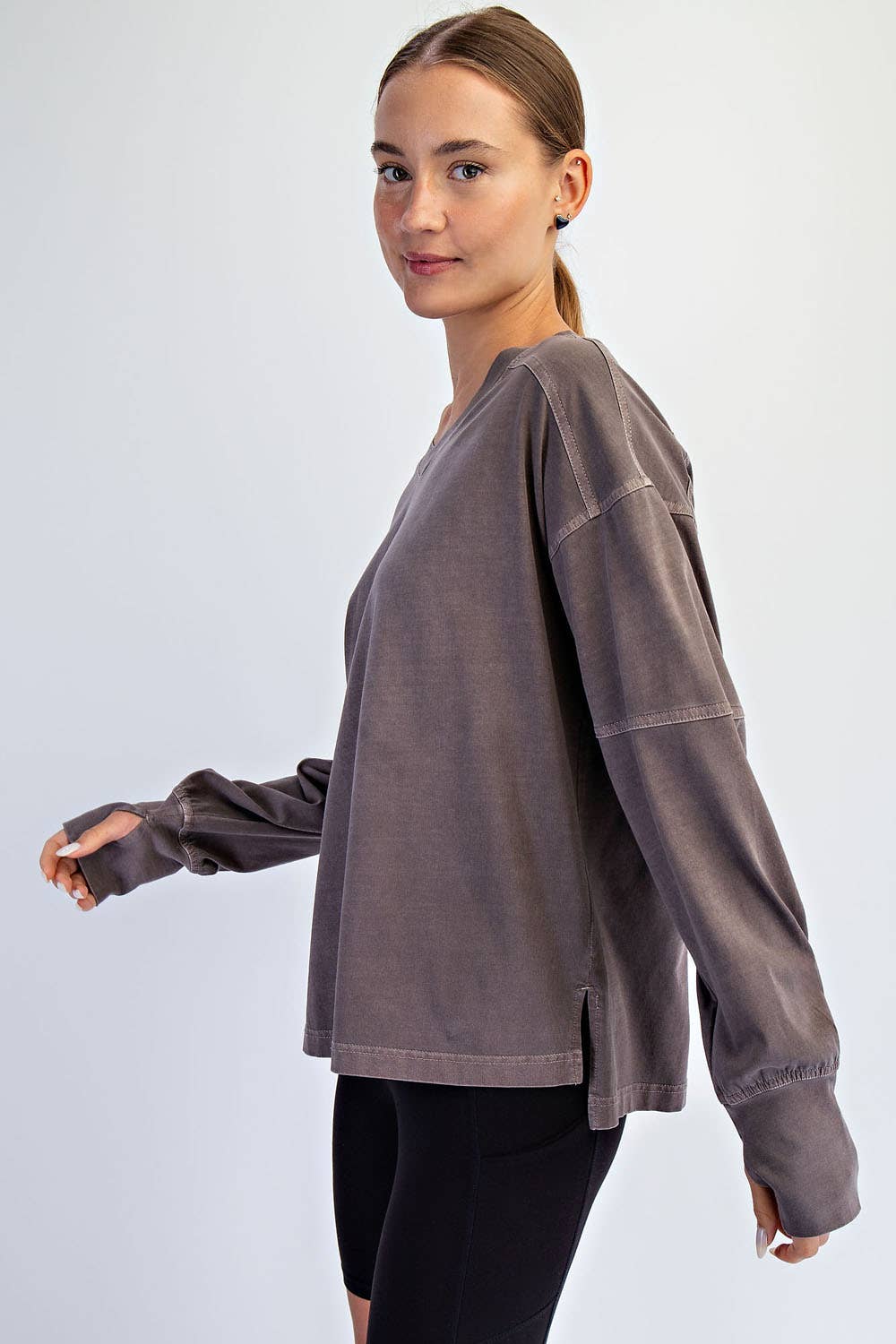 Rae Mode - Wholesale Lounge Top - Women's - PIGMENT WASHED COTTON V-NECK TOP22