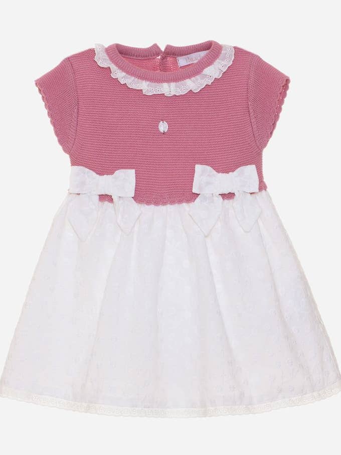 Pink knit and voile dress for wholesale by Patachou