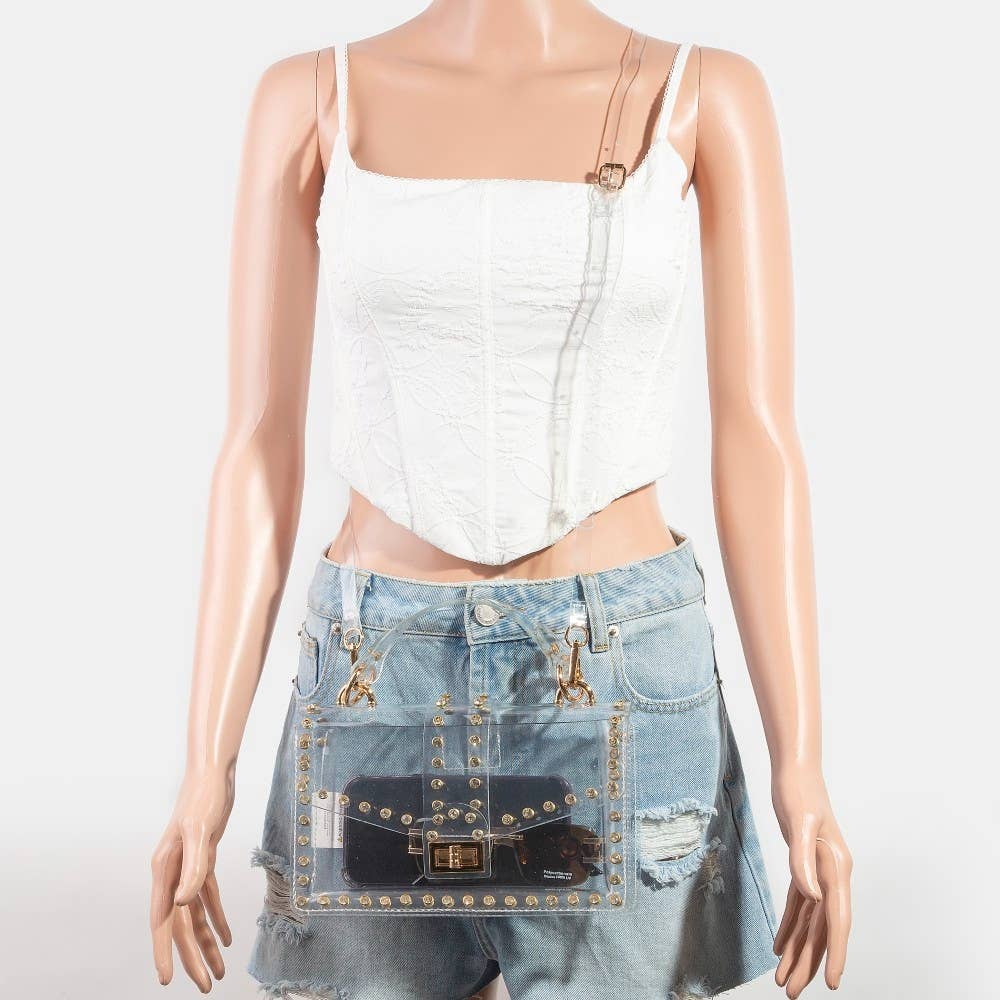 G Transparent Rectangle Rhinestone Trim Bag for wholesale on Faire