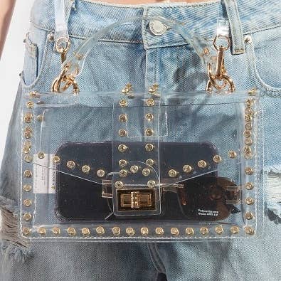 Borsa con rifinitura in strass rettangolare trasparente per la vendita all'ingrosso da parte di Collections by Fame Accessories