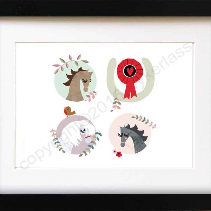 Four Horseys Horse Mounted Print for wholesale by Wotmalike
