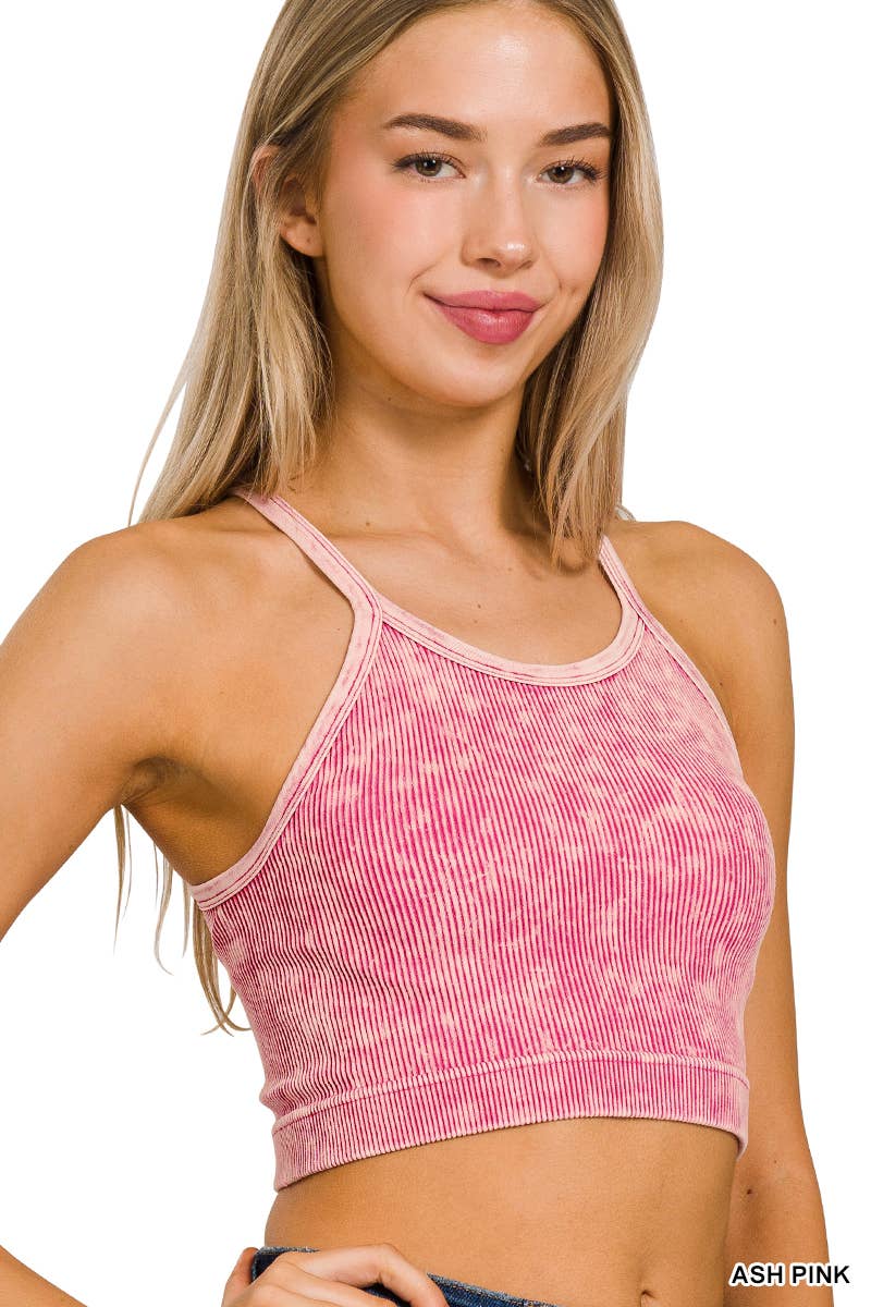 42POPS - Wholesale Tank Top - Women's - `.Washed Seamless Halter Crop Tank1