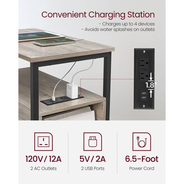 Narrow End Table with Charging Station and 2 Drawers 1- for wholesale by Greenwestons