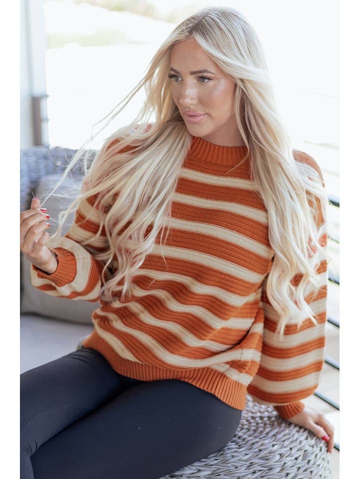 Stripe Ribbed Trim Drop Shoulder Sweater for wholesale on Faire4