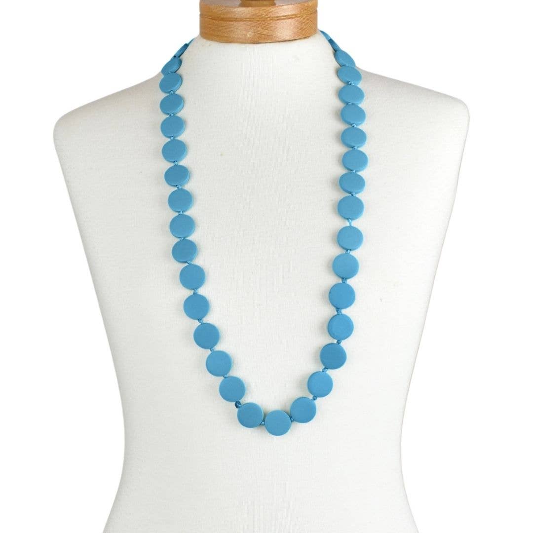 Taylor Hill Scarves & Co - Wholesale Beaded/pearl necklace - THSJ1270: Teal Green: Round Wooden Necklace0