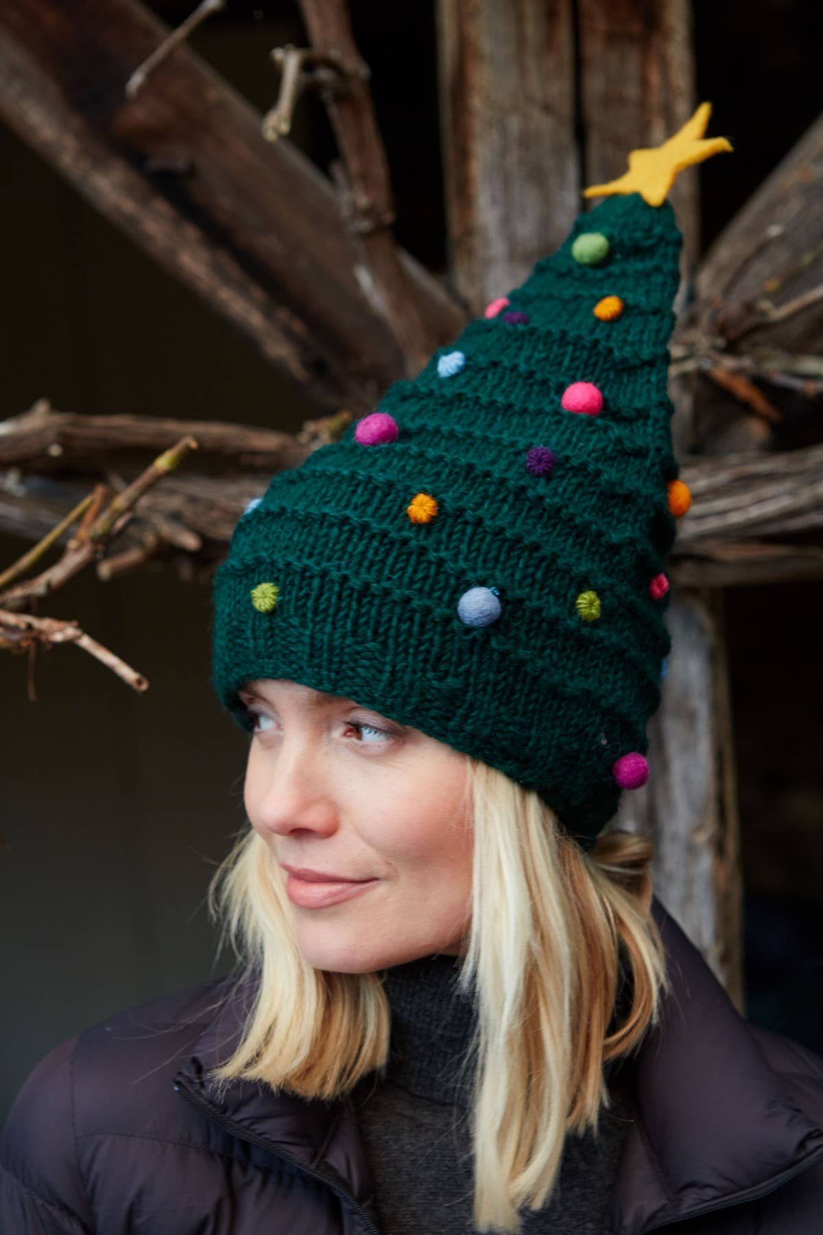 Christmas Tree - Hand Knitted Wool Multicoloured Xmas Hat for wholesale on Faire3