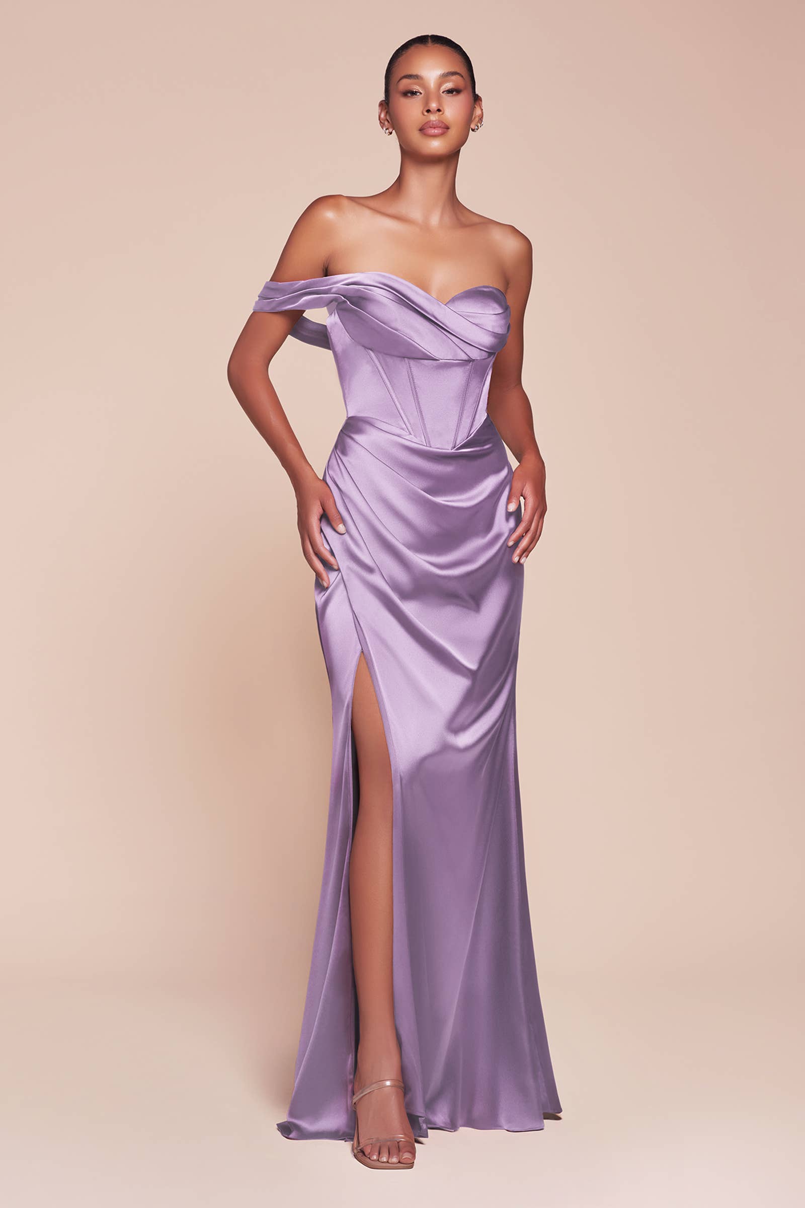 Ladivine by Cinderella Divine – wholesale Dress – Women's – ONE SHOULDER SATIN CORSET GOWN
4