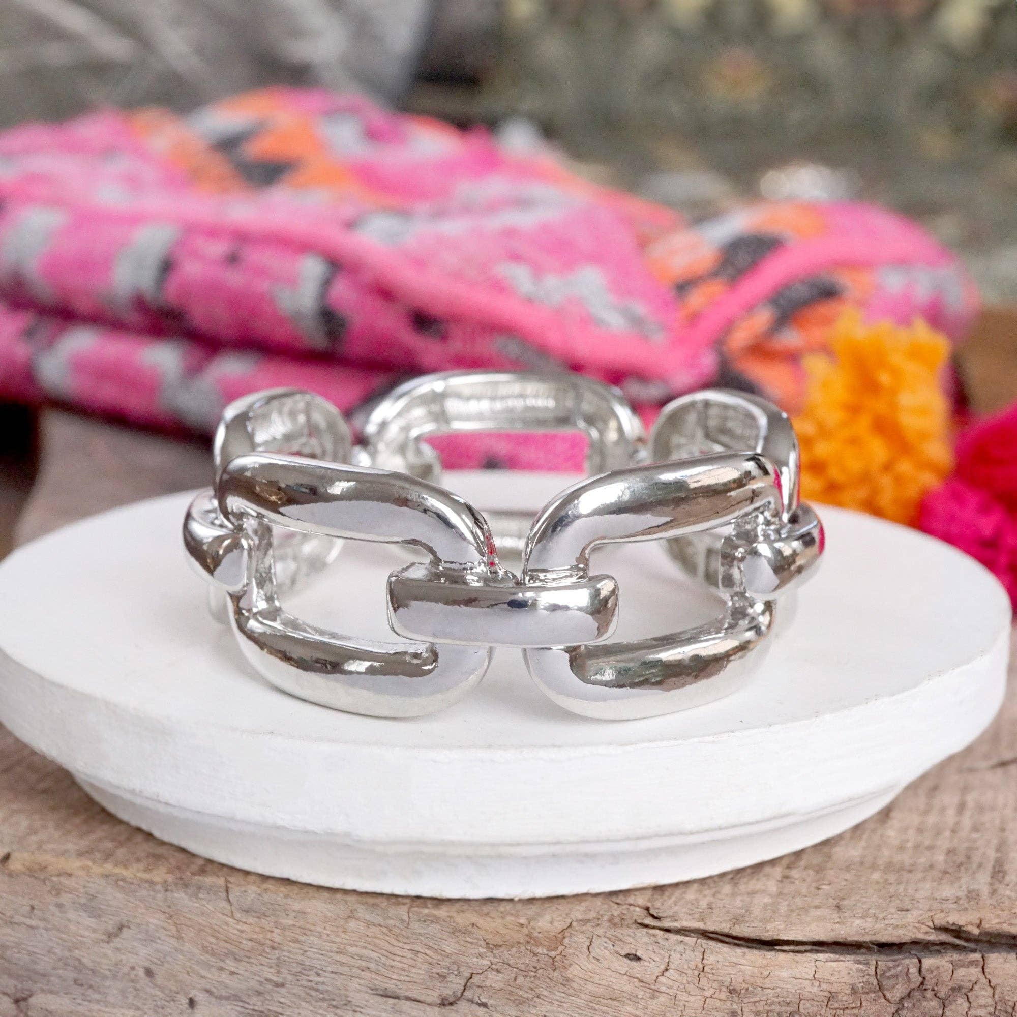 PennyLine inc - Wholesale Bangle Bracelet - Chunky Chain Statement Stretchy Bangle Bracelet in gold or silver tone1