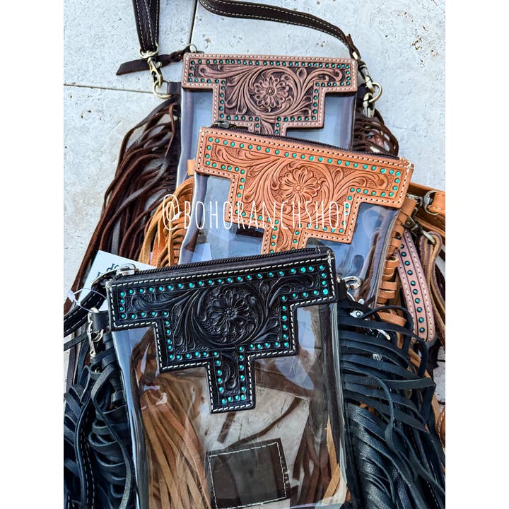 Boho Ranch Shop - Wholesale Crossbody Bag - Women's - SHAYNE SMALL - Hand Tooled Clear Crossbody Concert bag