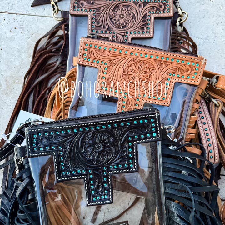 Boho Ranch Shop - Wholesale Crossbody Bag - Women's - SHAYNE SMALL - Hand Tooled Clear Crossbody Concert bag