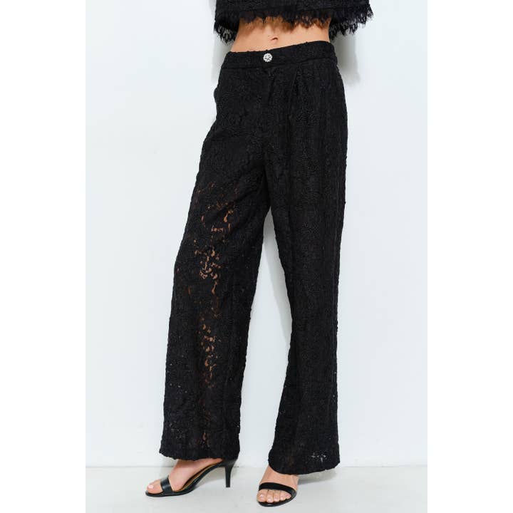 High Waist Lace Pintuck Sheer Straight Pants for wholesale by INA