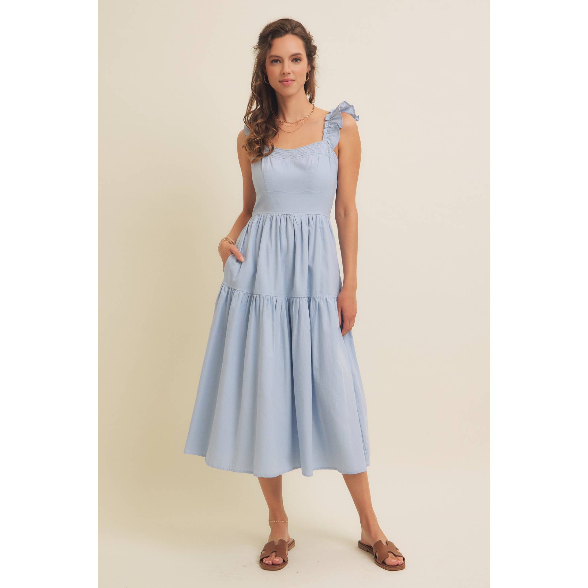 in february – wholesale Klänning - Dam – Klänning midi med volangärmar och sömdetaljer6