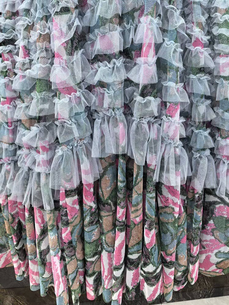 Color as pictures DR592Y Hand-Printed Lotus Leaf Lace Dress with Beaded Detail for wholesale on Faire12