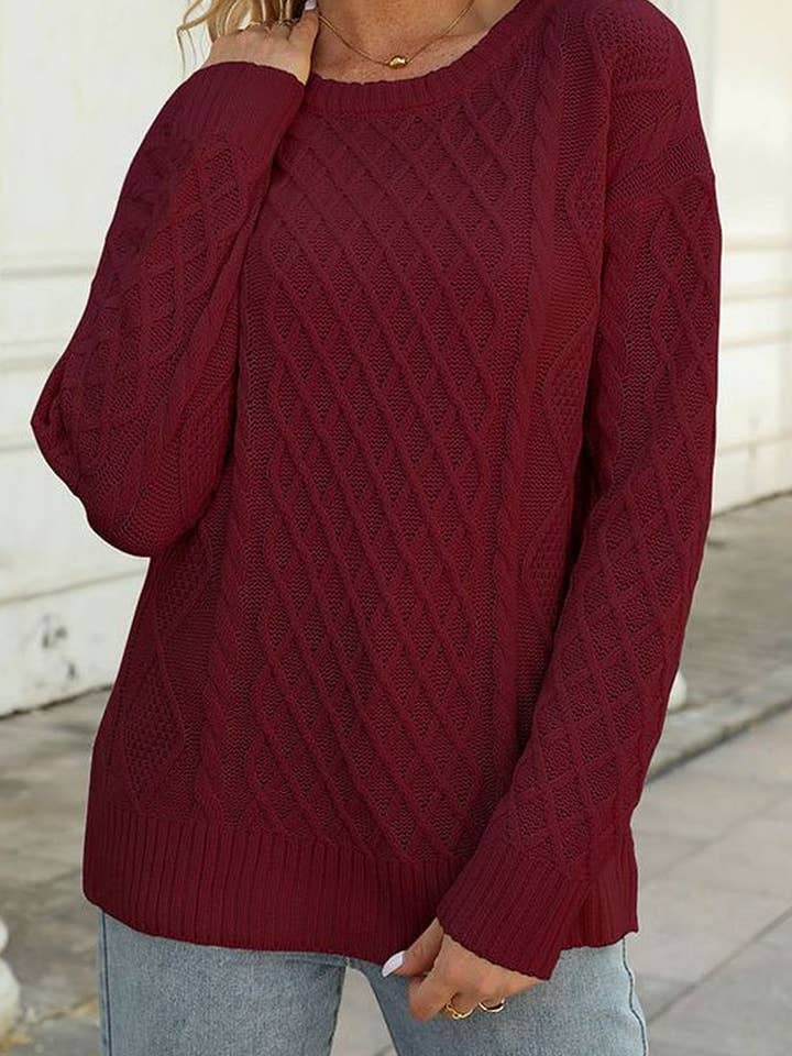 Lily Clothing - Wholesale Knit Sweater - Women's - Stylish crew neck loose pullover with button cord2