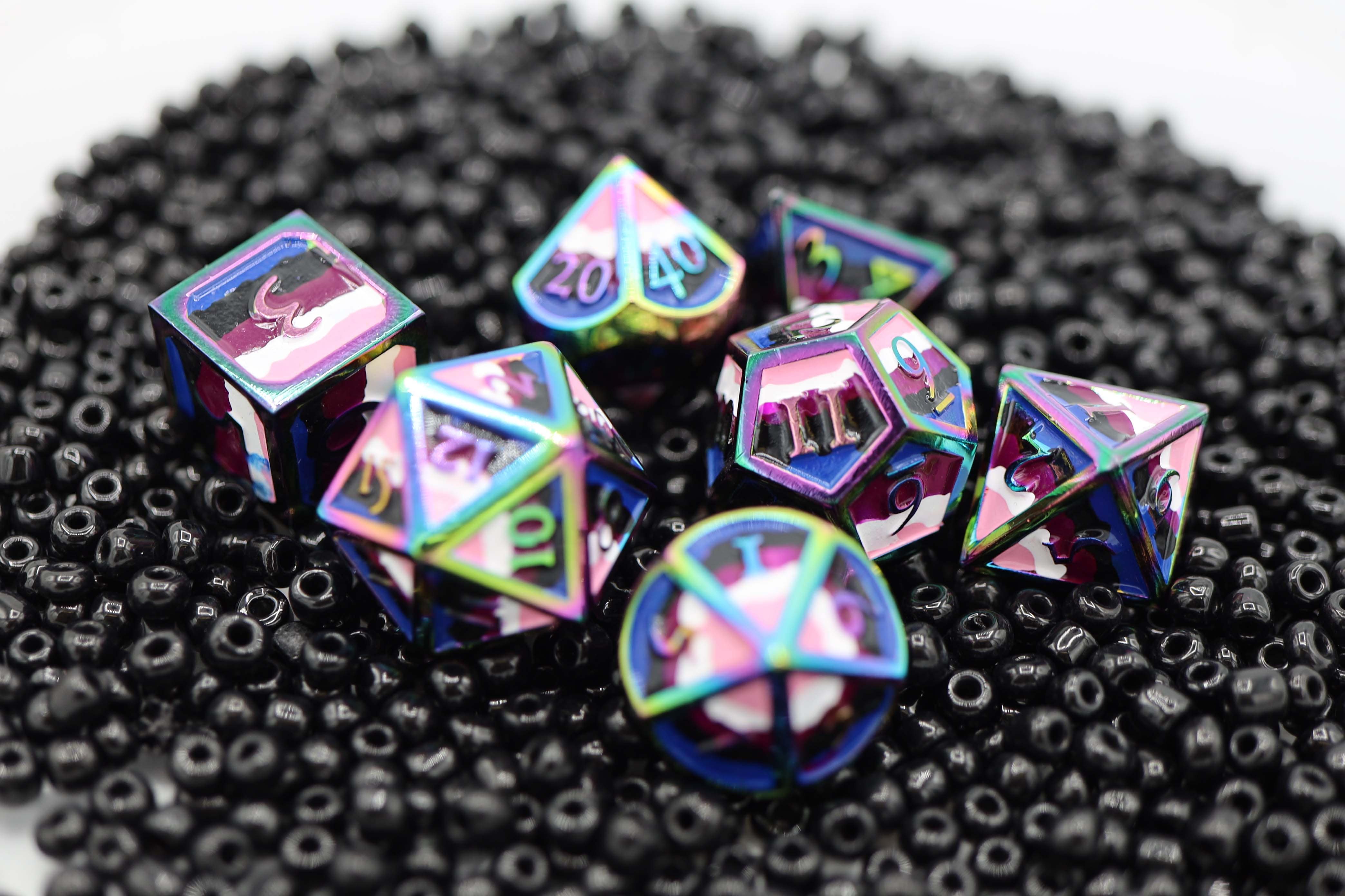 Foam Brain Games - Wholesale Dice - Genderfluid Pride Flag - Metal RPG Dice Set4