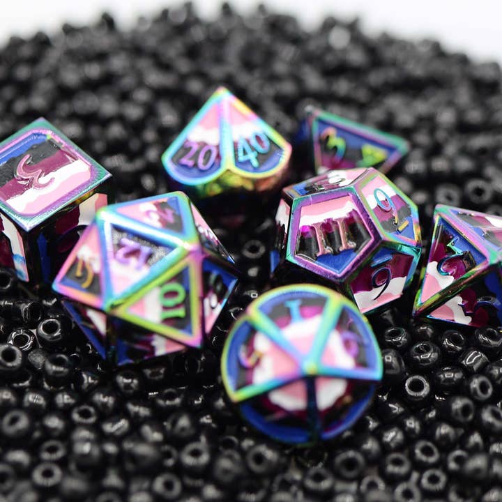 Foam Brain Games - Wholesale Dice - Genderfluid Pride Flag - Metal RPG Dice Set4