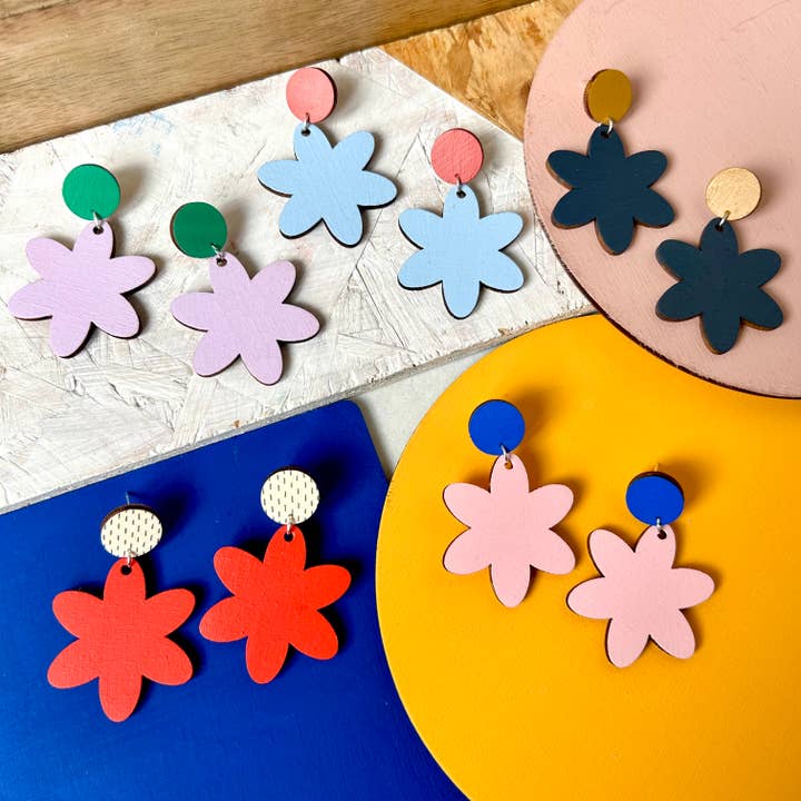 Summer Statement Flower Stud Wooden Earrings for wholesale by Red Paper House