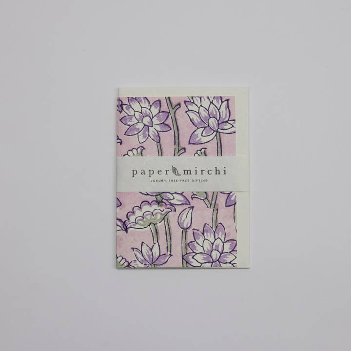 Hand Block Printed Greeting Card - Lotus Lavender for wholesale by Paper Mirchi