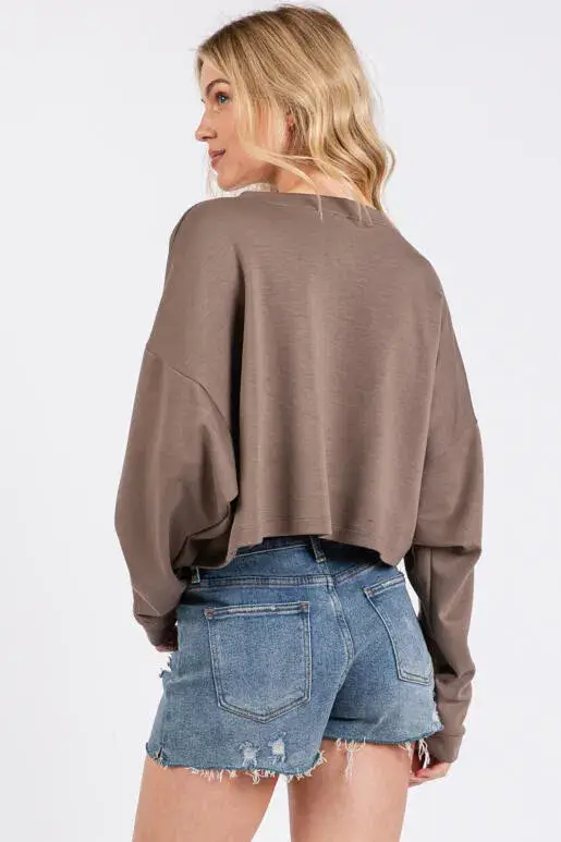 Final Touch – wholesale Stickad topp - Dam – Modal Drop Shoulder Långärmad Crop Top - NT313473