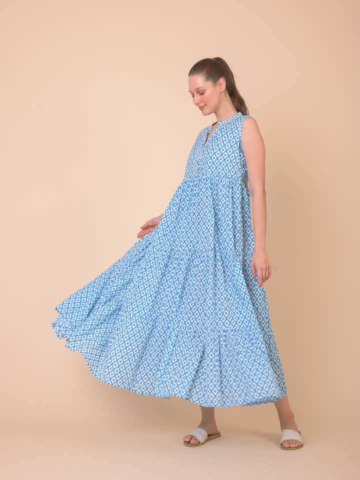 Geisha Dress Habibi Blue AN836D for wholesale by Handprint Dream Apparel
