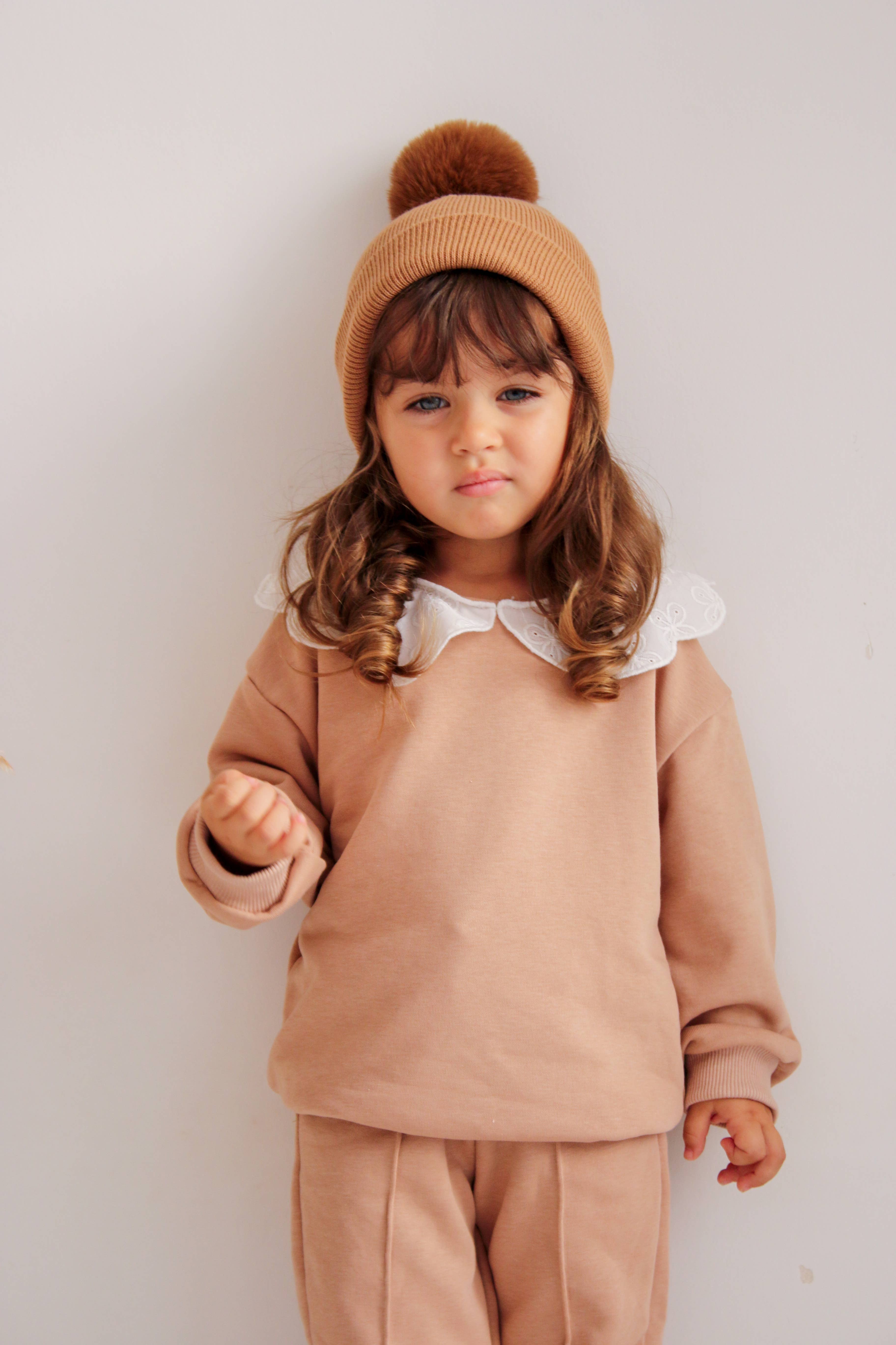 Single Pom Pom Baby/Kid's Brown Beanie Hat 0-8 Years for wholesale on Faire9