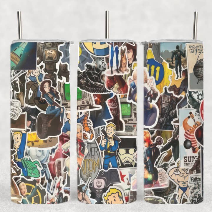 The Geek Boutique - Wholesale Insulated Mug/Tumbler - Fallout Sticker Collage Video Game Tumbler