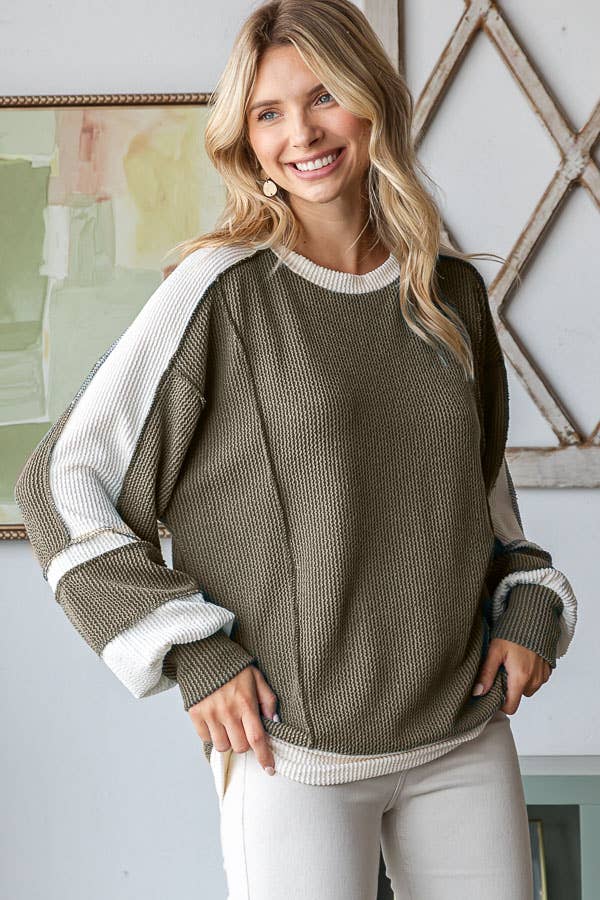 7th Ray - Wholesale Knit Top - Women's - Women's Color Block Rib Knit Top T57387