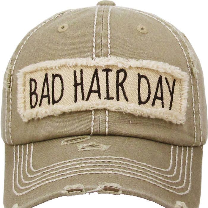 MiMi Wholesale - Wholesale Baseball Cap - Women's - KBV1073 'BAD HAIR DAY' Distressed Cotton Cap3