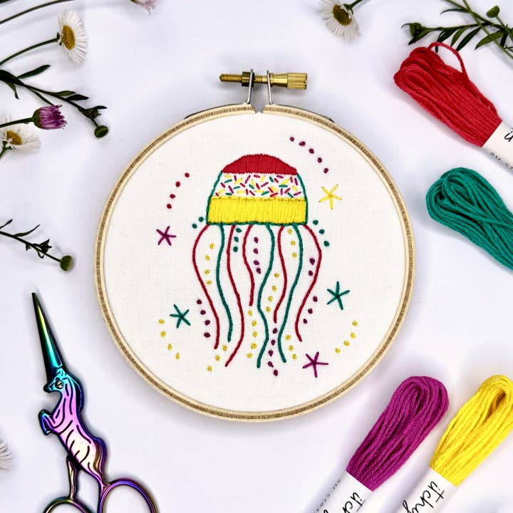Electric Jellyfish Mini Embroidery Kit for wholesale by Craft Make Do