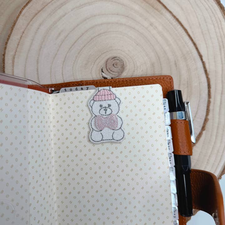 MAGNETIC BOOKMARK - bear embroidery coffee and bow applique for wholesale by AubrielBoutique